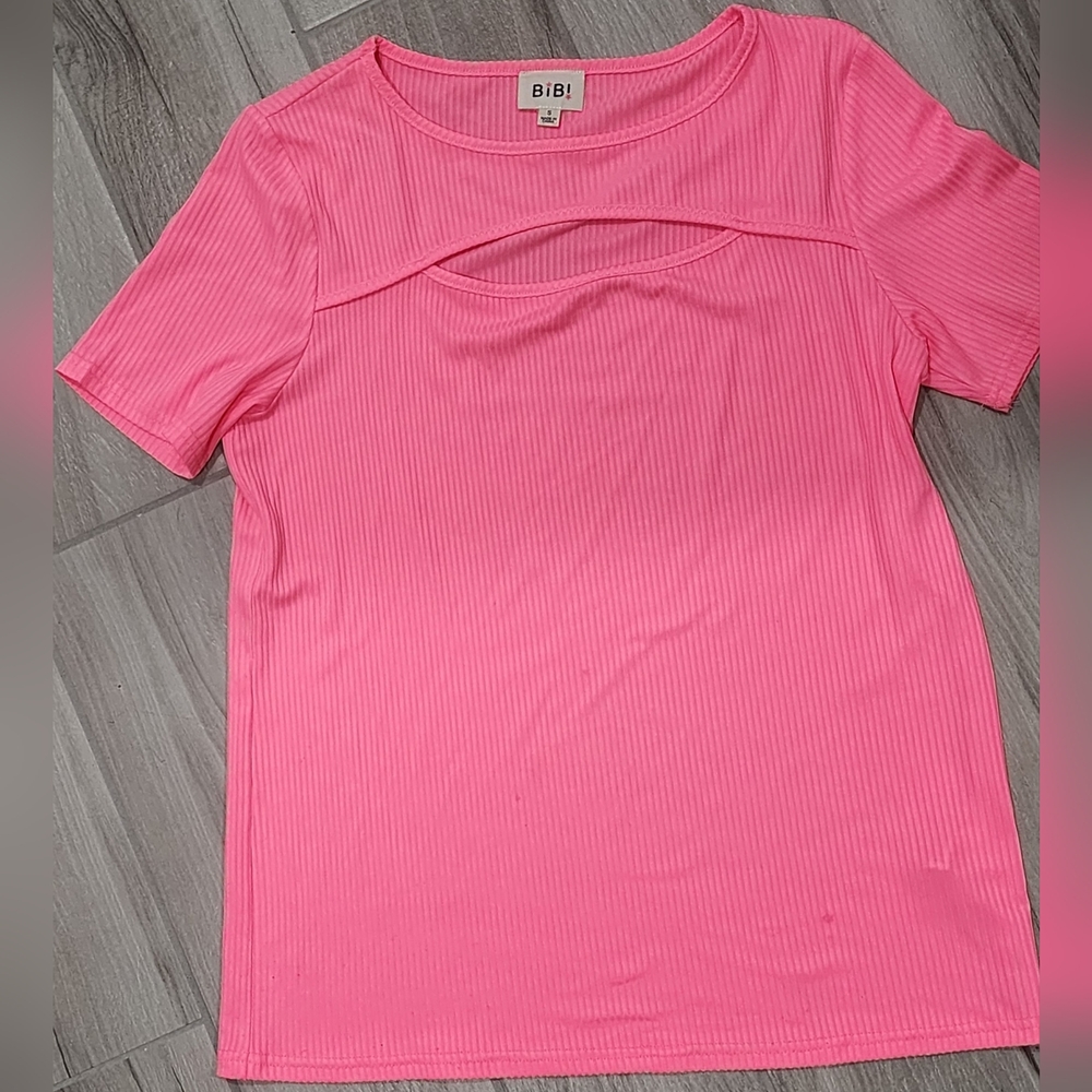 BiBi Hot Pink Cut-Out Short Sleeve Tee